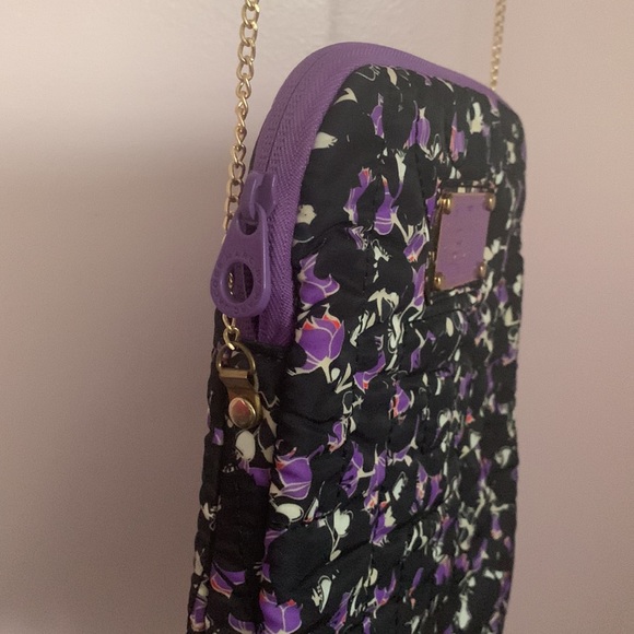 Marc Jacobs iPad cross body bag with zipper gold chain flower black white purple - Picture 9 of 10